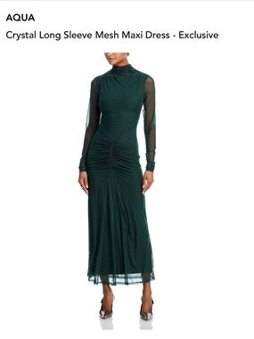 Aqua Green Crystal Long Sleeve Mesh Maxi Dress